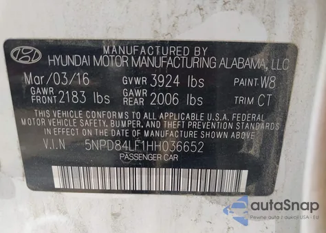 2017 Hyundai Elantra Limited z USA, uszkodzony, nr VIN 5NPD84LF1HH036652